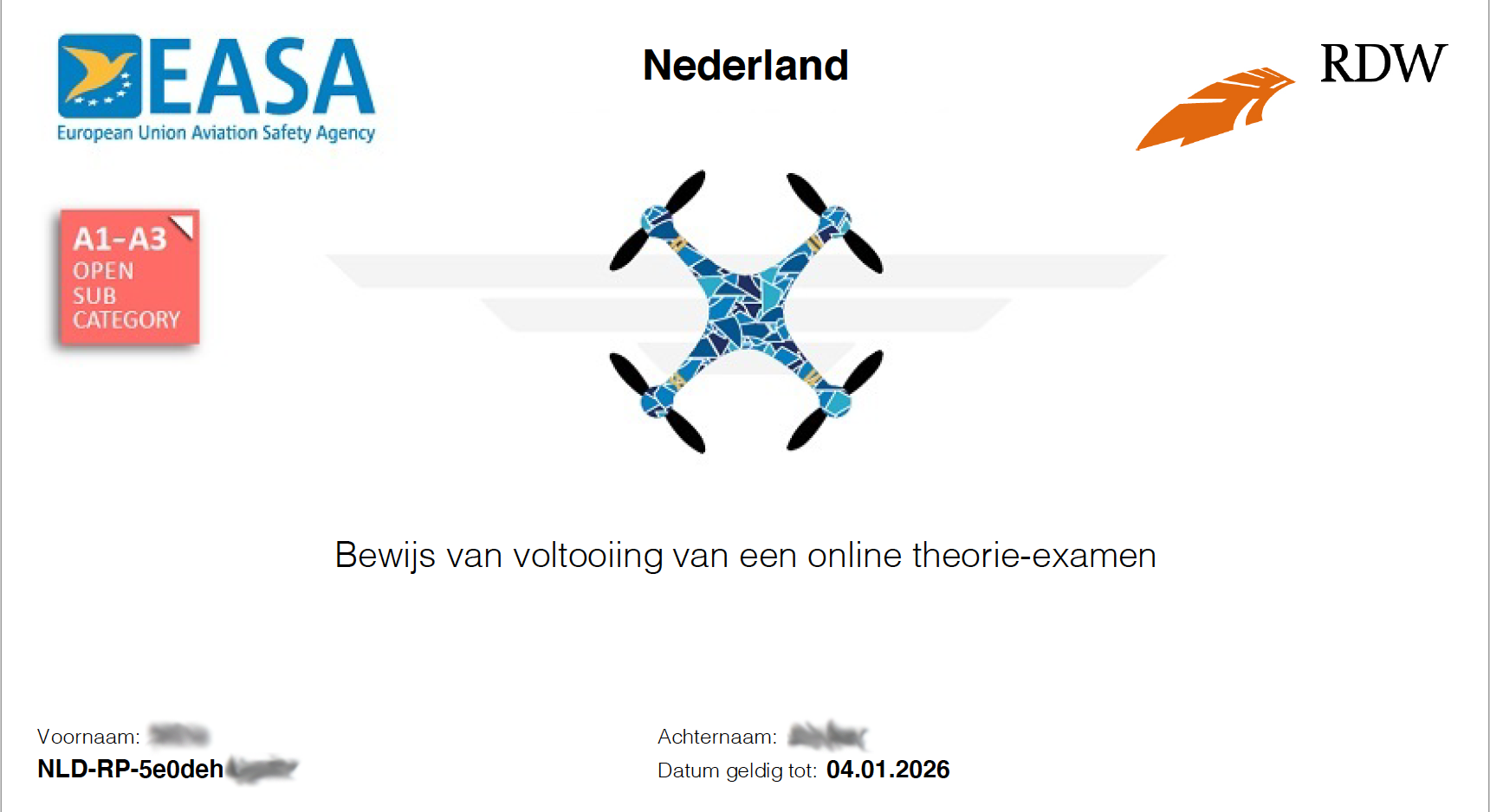 vliegbewijs EU open A2